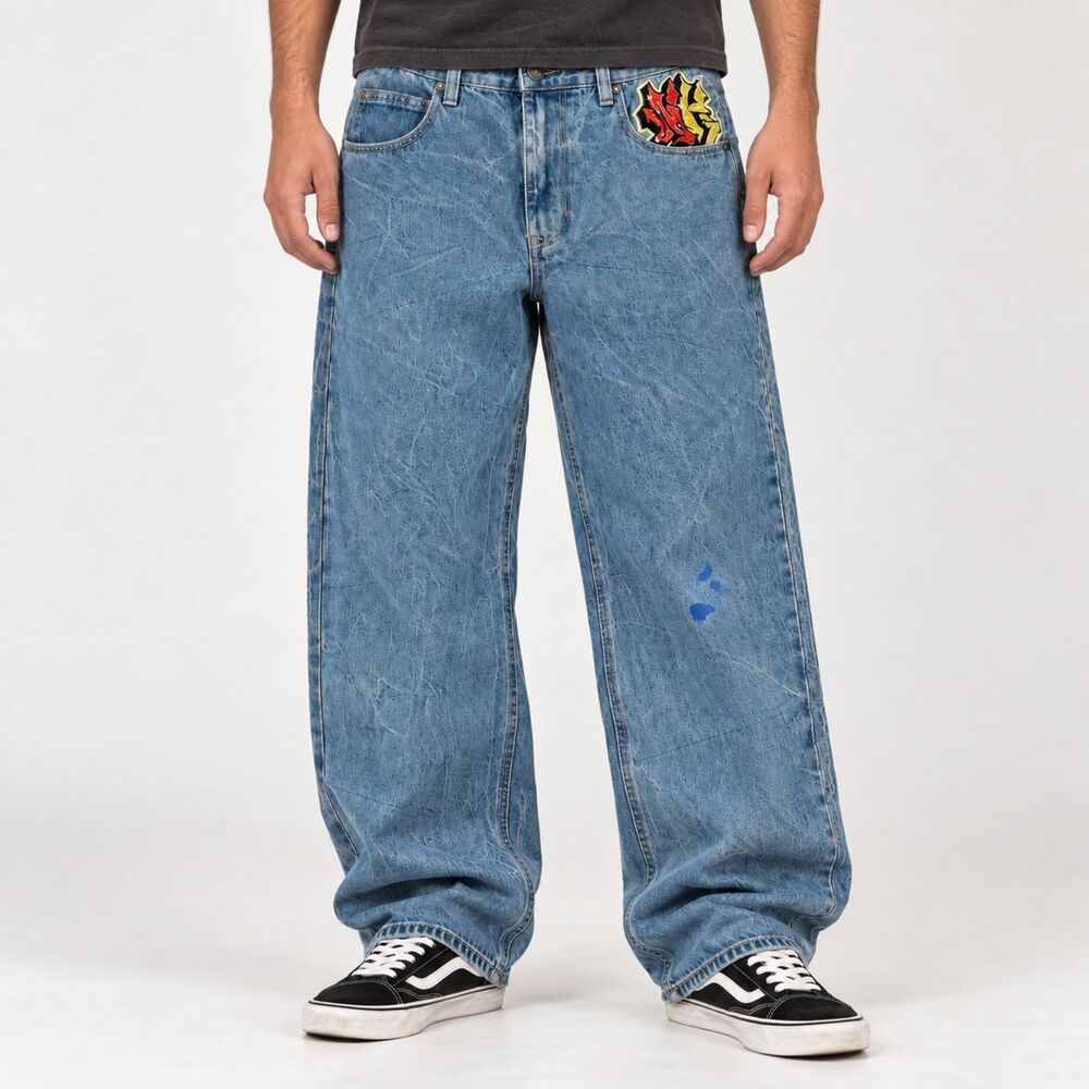 Ninth Hall Ambush Jeans Dragon Embroidered Baggy Wide Leg Y2K Streetwear 34